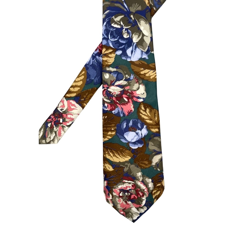 Italianissimo Multicolor Floral Tie Mens One Size Teal Blue Rose Pattern Silk